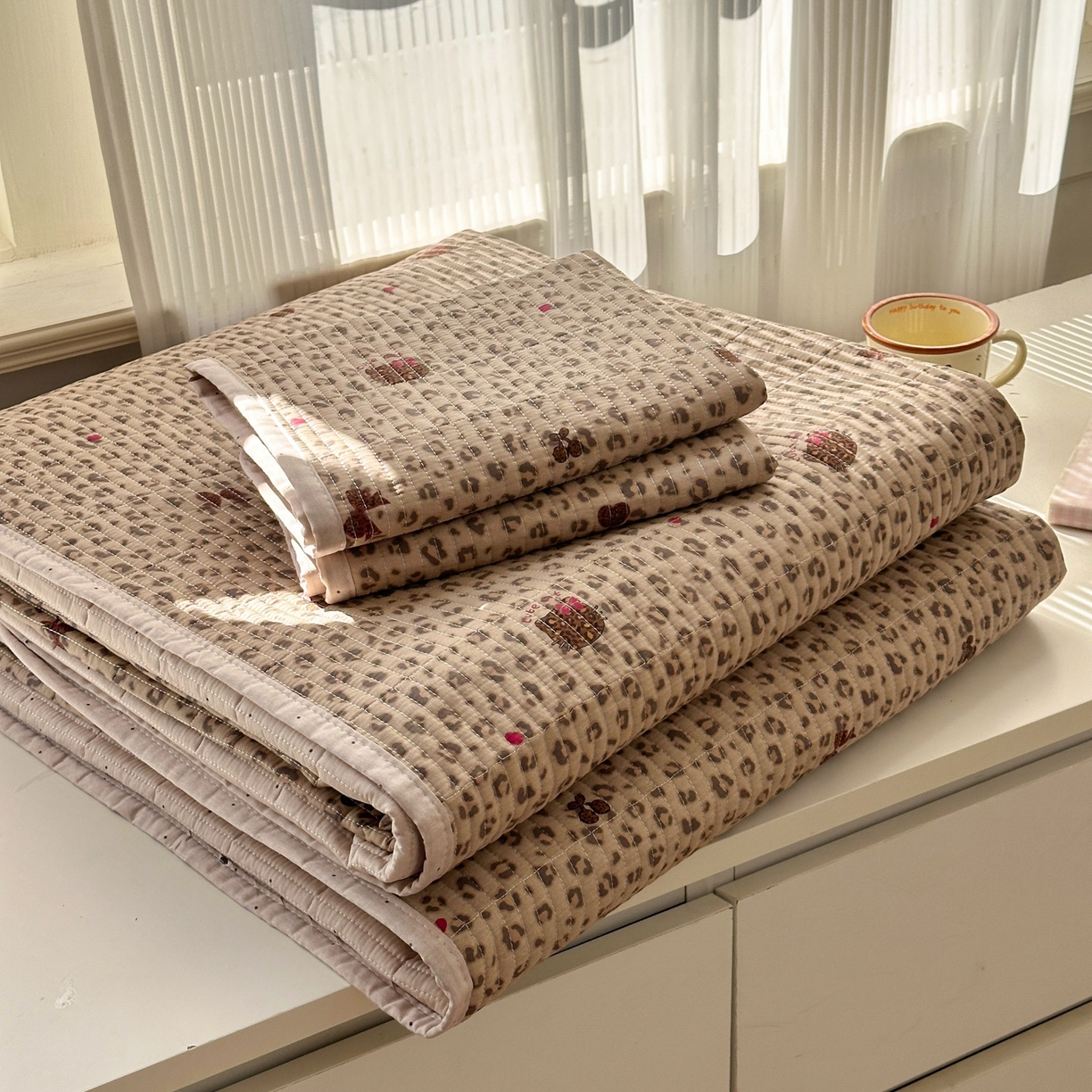 91家纺网 家纺一手货源 找家纺 乐童家纺 2026新款双面纯棉小清新印花床盖款四件套 床盖款-千禧少女