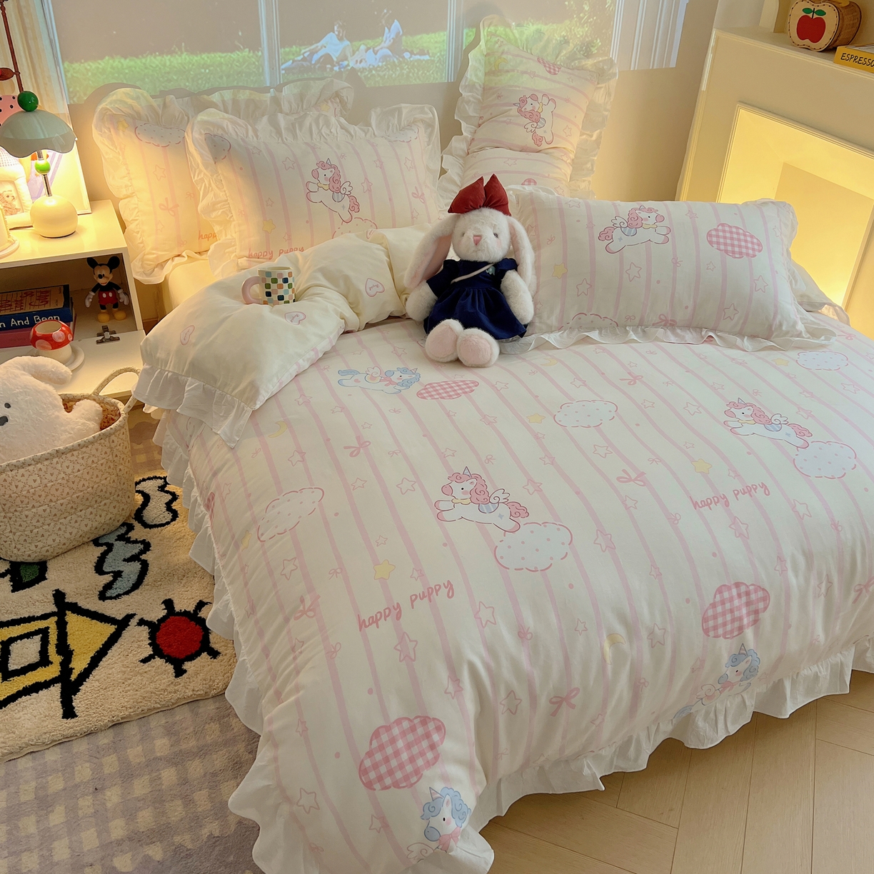 91家纺网 家纺一手货源 找家纺 （总）六巷胡同 2026春夏新款韩系花边款卡通全棉四件套（第二系列）风格一