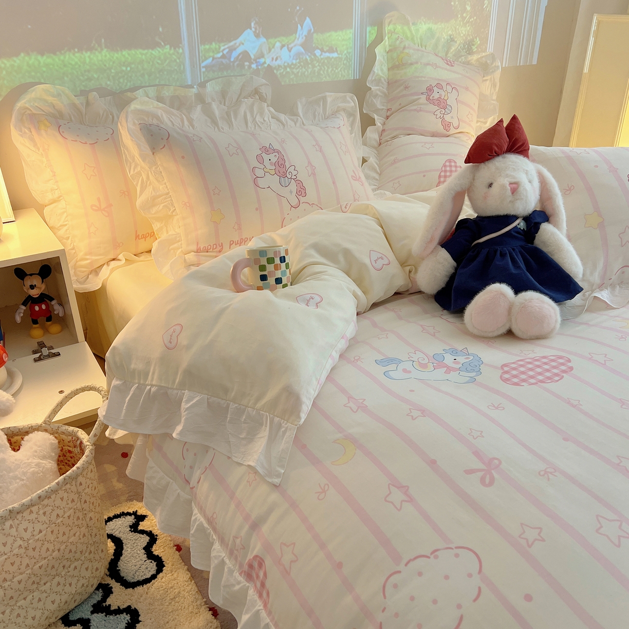 91家纺网 家纺一手货源 找家纺 （总）六巷胡同 2026春夏新款韩系花边款卡通全棉四件套（第二系列）风格一