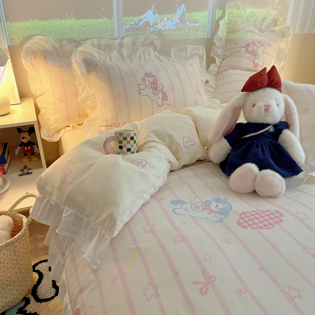 91家纺网 家纺一手货源 找家纺 （总）六巷胡同 2026春夏新款韩系花边款卡通全棉四件套（第二系列）风格一