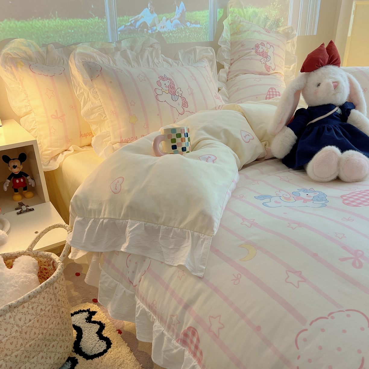 91家纺网 家纺一手货源 找家纺 （总）六巷胡同 2026春夏新款韩系花边款卡通全棉四件套（第二系列）风格一