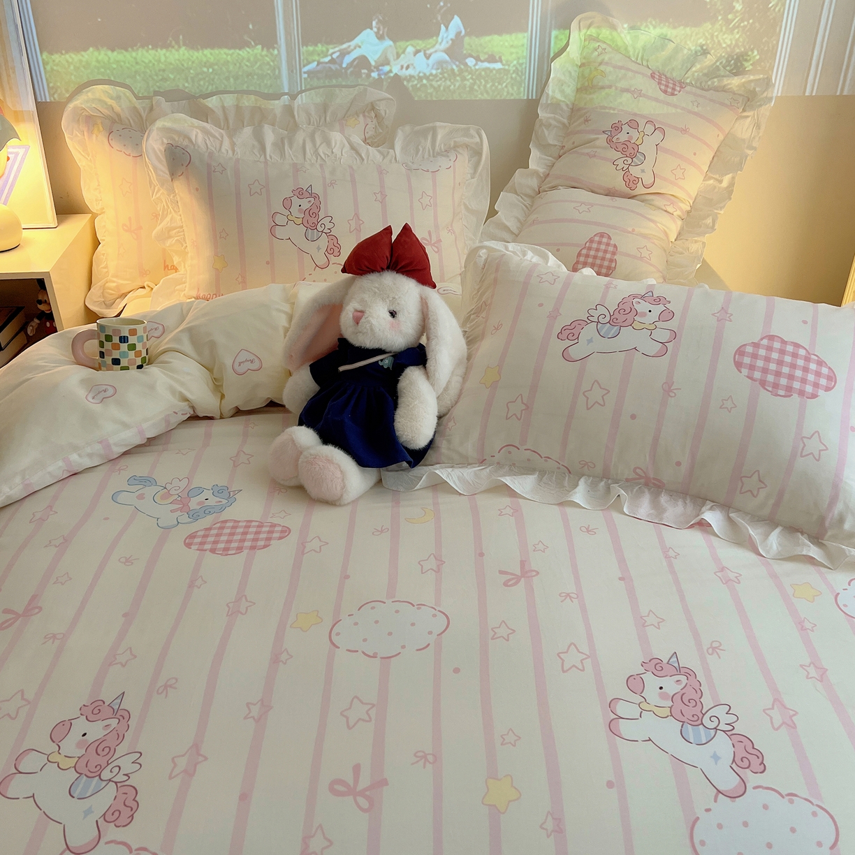 91家纺网 家纺一手货源 找家纺 （总）六巷胡同 2026春夏新款韩系花边款卡通全棉四件套（第二系列）风格一