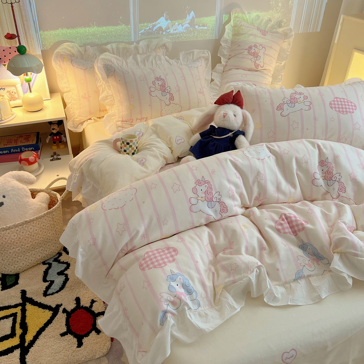 91家纺网 家纺一手货源 找家纺 （总）六巷胡同 2026春夏新款韩系花边款卡通全棉四件套（第二系列）风格一