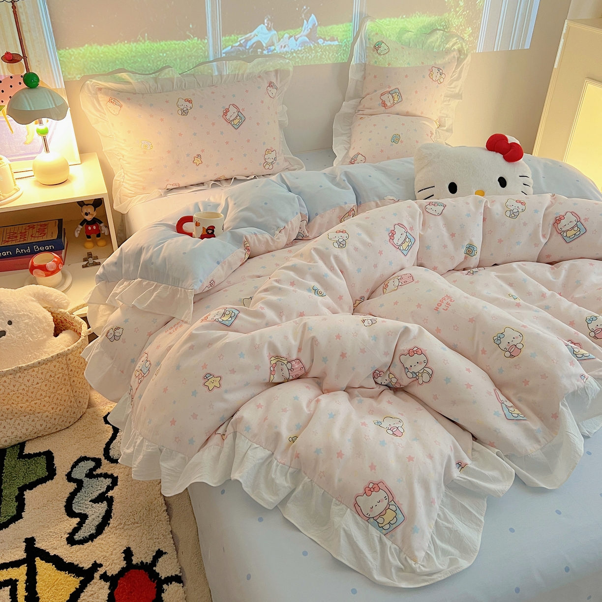 91家纺网 家纺一手货源 找家纺 （总）六巷胡同 2026春夏新款韩系花边款卡通全棉四件套（第二系列）风格一