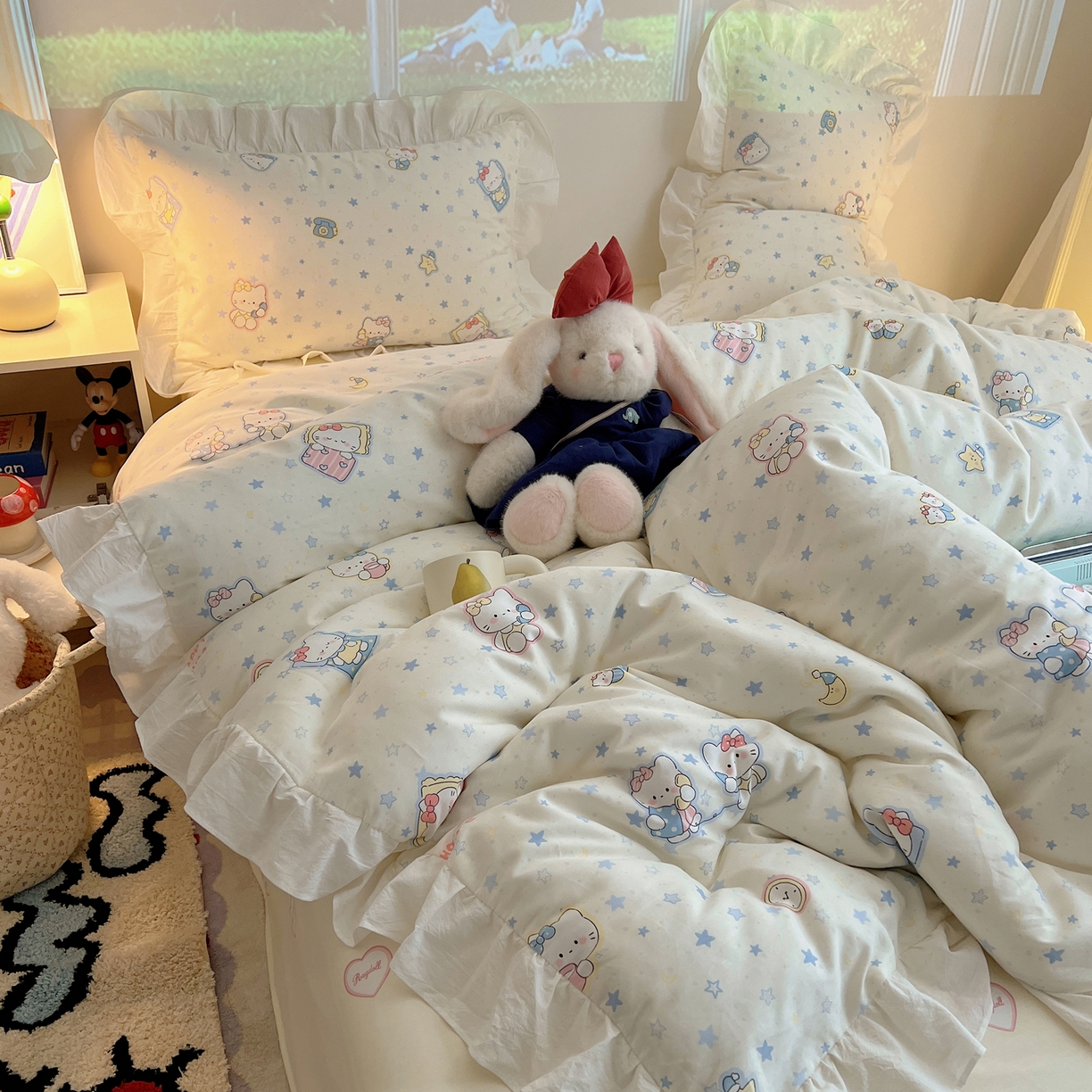 91家纺网 家纺一手货源 找家纺 （总）六巷胡同 2026春夏新款韩系花边款卡通全棉四件套（第二系列）风格一