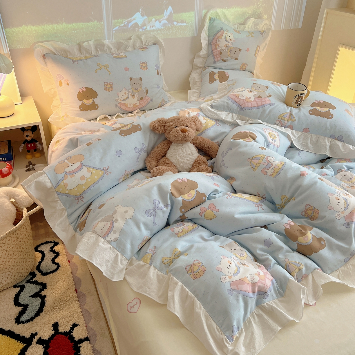 91家纺网 家纺一手货源 找家纺 （总）六巷胡同 2026春夏新款韩系花边款卡通全棉四件套（第二系列）风格一