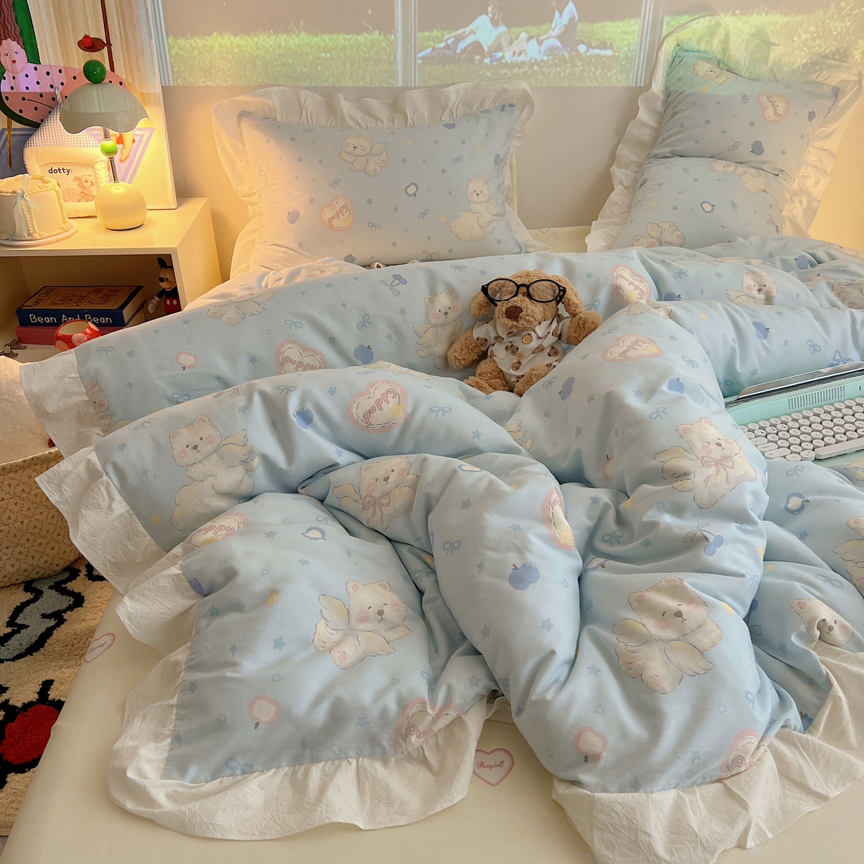 91家纺网 家纺一手货源 找家纺 （总）六巷胡同 2026春夏新款韩系花边款卡通全棉四件套（第二系列）风格一