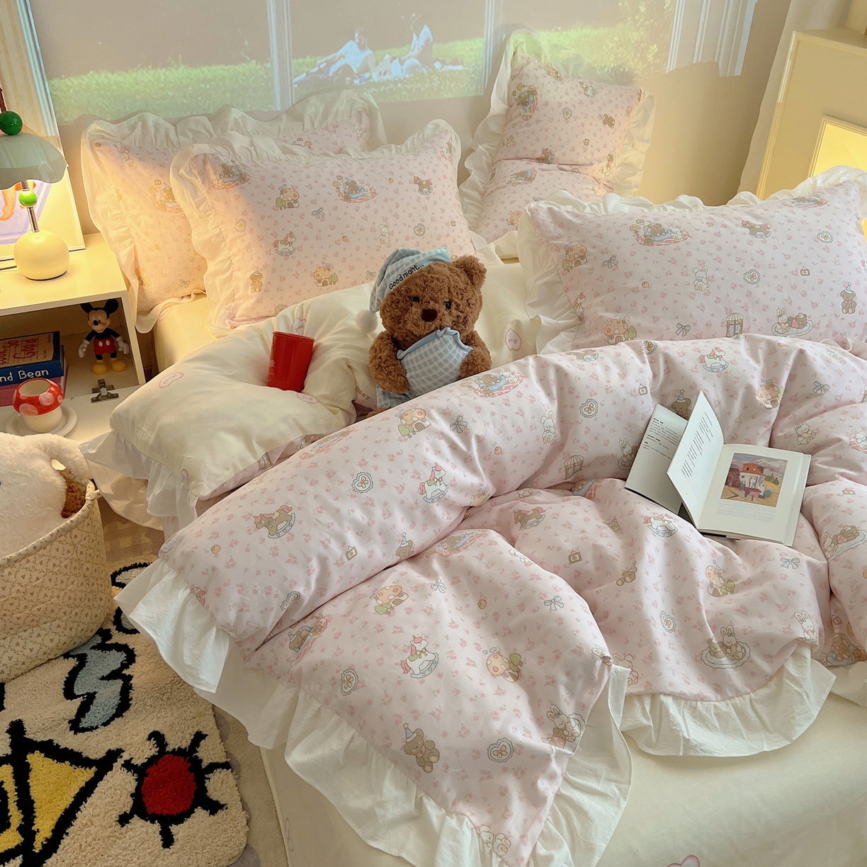 91家纺网 家纺一手货源 找家纺 （总）六巷胡同 2026春夏新款韩系花边款卡通全棉四件套（第二系列）风格一