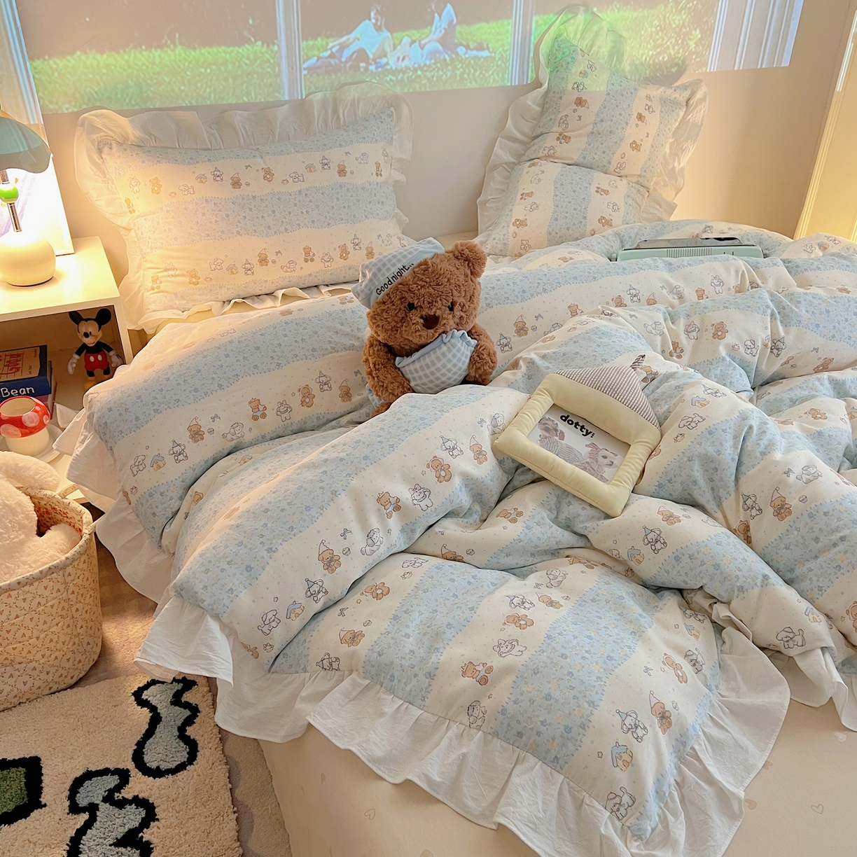 91家纺网 家纺一手货源 找家纺 （总）六巷胡同 2026春夏新款韩系花边款卡通全棉四件套（第二系列）风格一