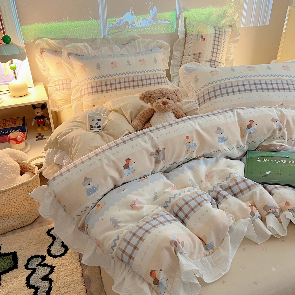 六巷胡同 2026春夏新款韩系花边款卡通全棉四件套（第二系列）风格一 花边费尔岛狗狗