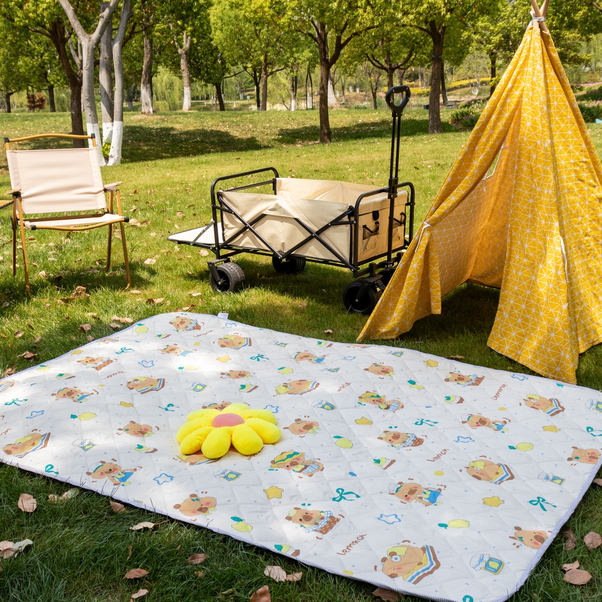 欣宜家纺 2025新款铝底防水野餐垫防潮宝宝地垫爬爬垫露营垫帐篷垫 波点卡皮