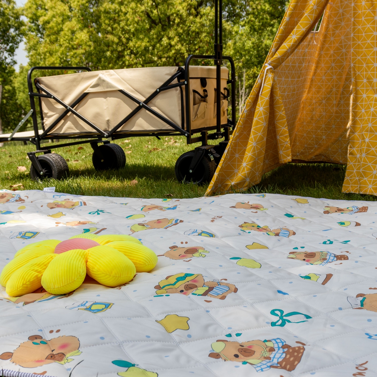 91家纺网 家纺一手货源 找家纺 欣宜家纺 2025新款铝底防水野餐垫防潮宝宝地垫爬爬垫露营垫帐篷垫 波点卡皮