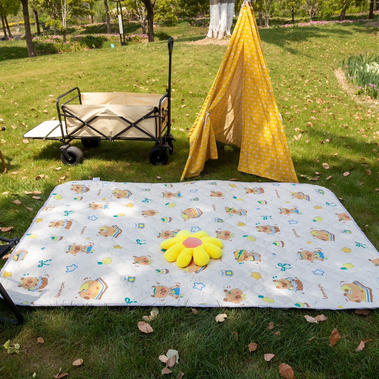 91家纺网 家纺一手货源 找家纺 欣宜家纺 2025新款铝底防水野餐垫防潮宝宝地垫爬爬垫露营垫帐篷垫 波点卡皮