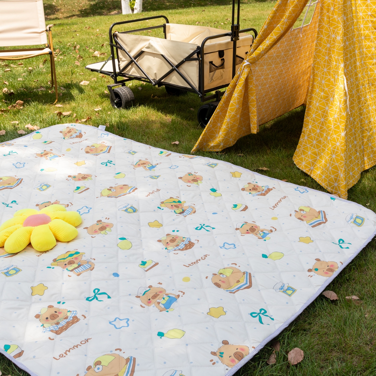 91家纺网 家纺一手货源 找家纺 欣宜家纺 2025新款铝底防水野餐垫防潮宝宝地垫爬爬垫露营垫帐篷垫 波点卡皮