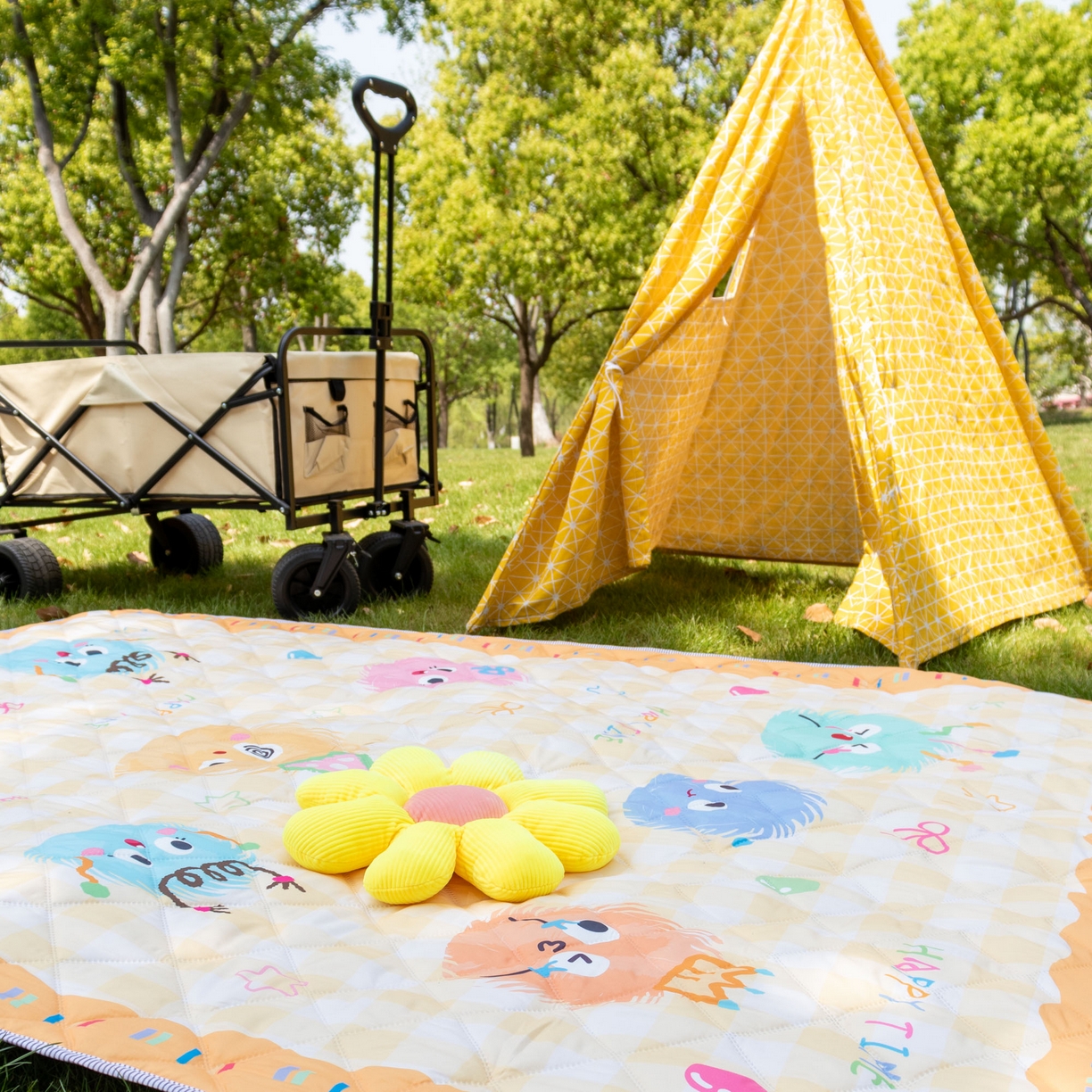 91家纺网 家纺一手货源 找家纺 欣宜家纺 2025新款铝底防水野餐垫防潮宝宝地垫爬爬垫露营垫帐篷垫 格子毛球