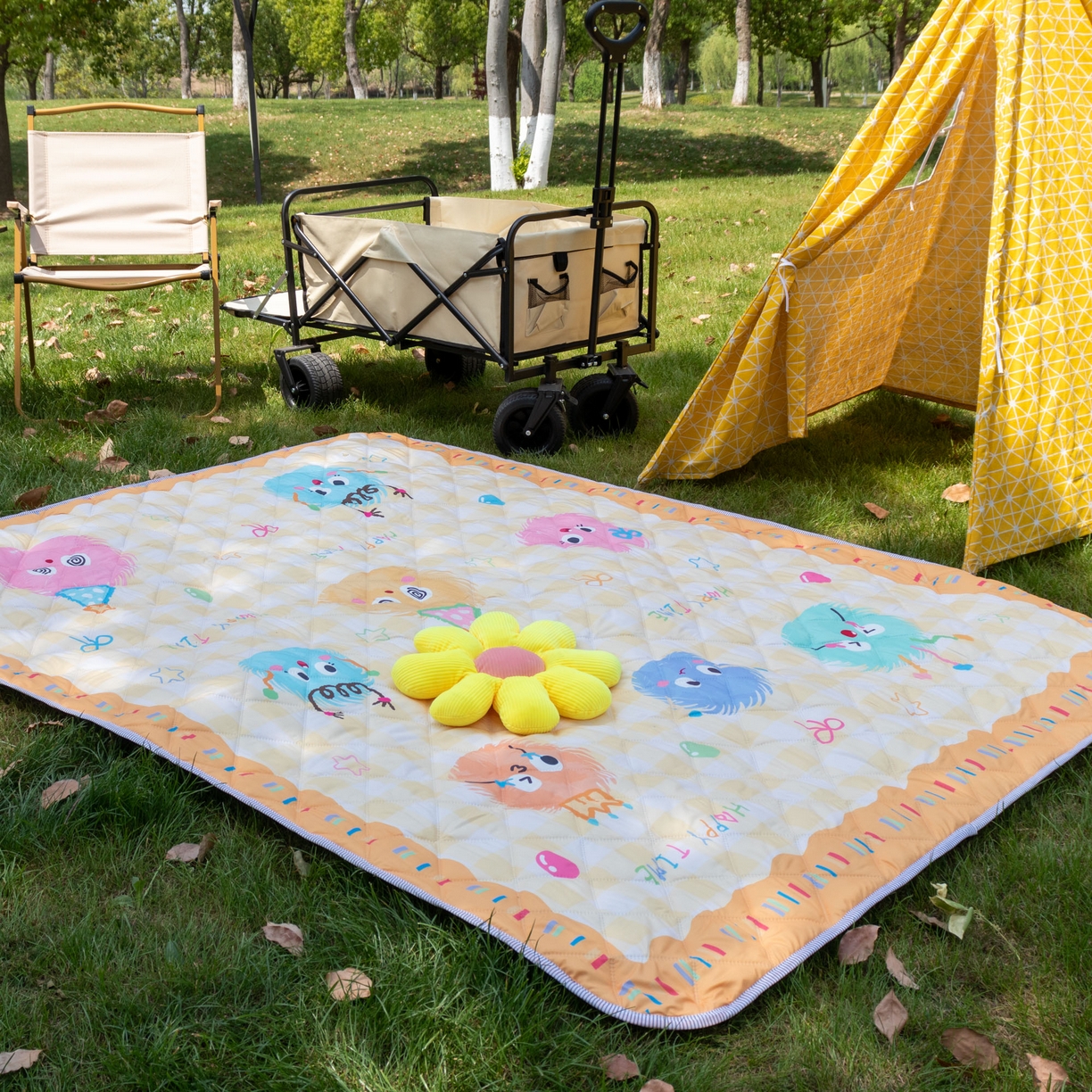 91家纺网 家纺一手货源 找家纺 欣宜家纺 2025新款铝底防水野餐垫防潮宝宝地垫爬爬垫露营垫帐篷垫 格子毛球