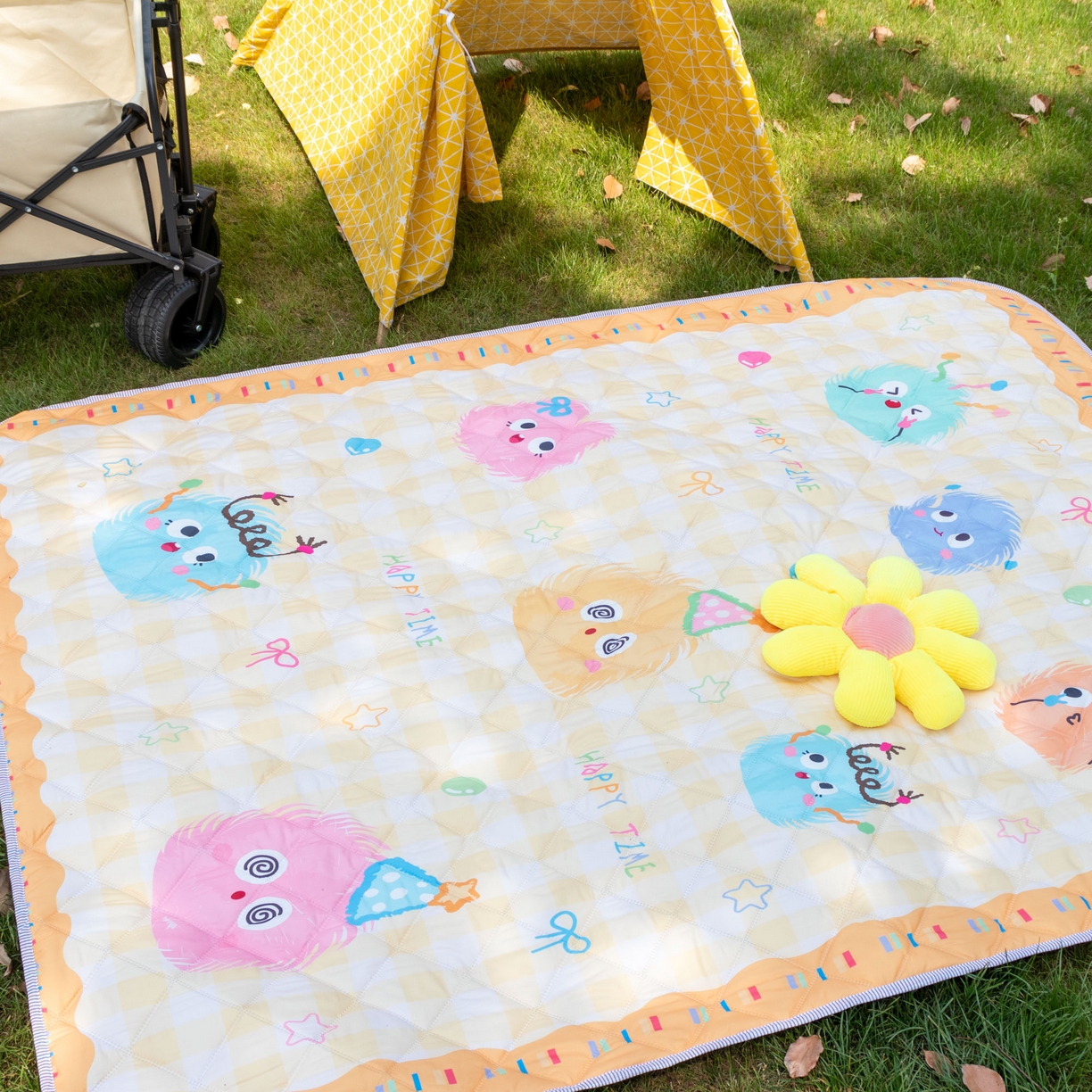 91家纺网 家纺一手货源 找家纺 欣宜家纺 2025新款铝底防水野餐垫防潮宝宝地垫爬爬垫露营垫帐篷垫 格子毛球