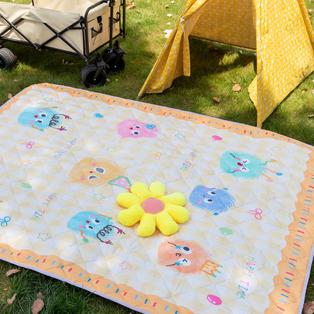 91家纺网 家纺一手货源 找家纺 欣宜家纺 2025新款铝底防水野餐垫防潮宝宝地垫爬爬垫露营垫帐篷垫 格子毛球