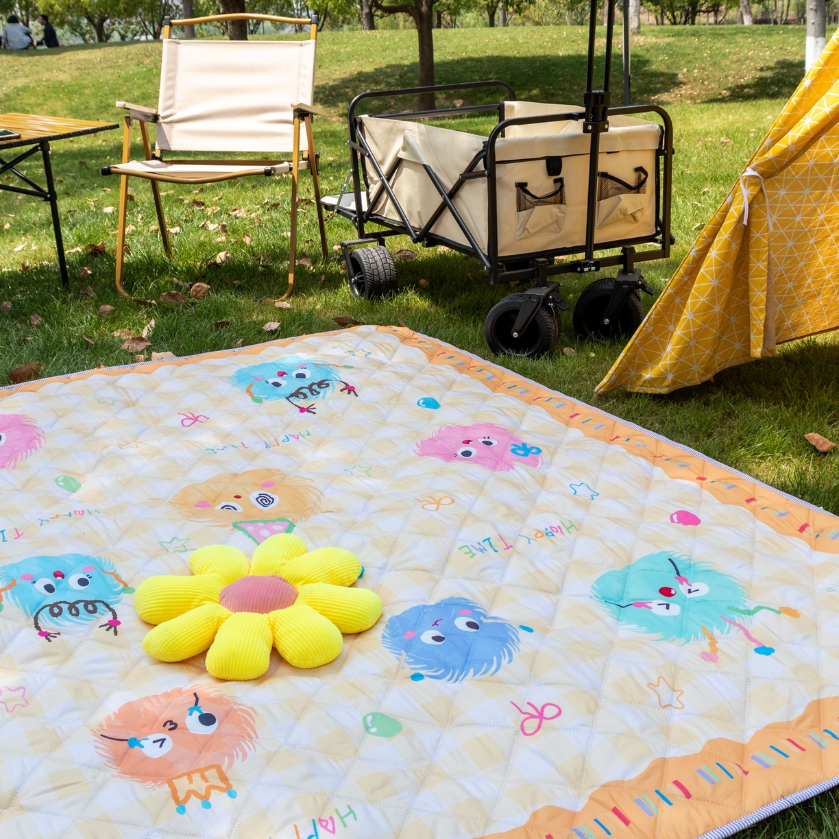 91家纺网 家纺一手货源 找家纺 欣宜家纺 2025新款铝底防水野餐垫防潮宝宝地垫爬爬垫露营垫帐篷垫 格子毛球