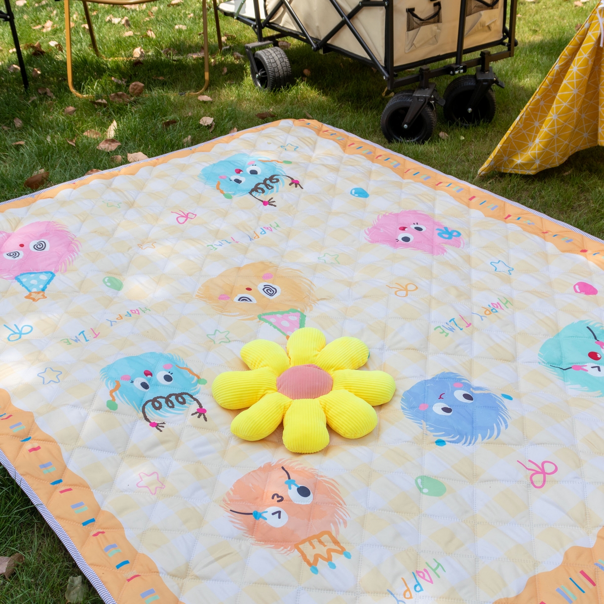 91家纺网 家纺一手货源 找家纺 欣宜家纺 2025新款铝底防水野餐垫防潮宝宝地垫爬爬垫露营垫帐篷垫 格子毛球