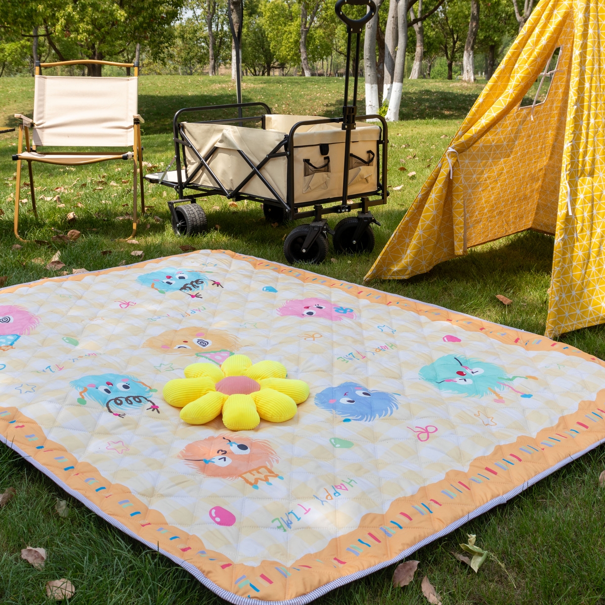 91家纺网 家纺一手货源 找家纺 欣宜家纺 2025新款铝底防水野餐垫防潮宝宝地垫爬爬垫露营垫帐篷垫 格子毛球