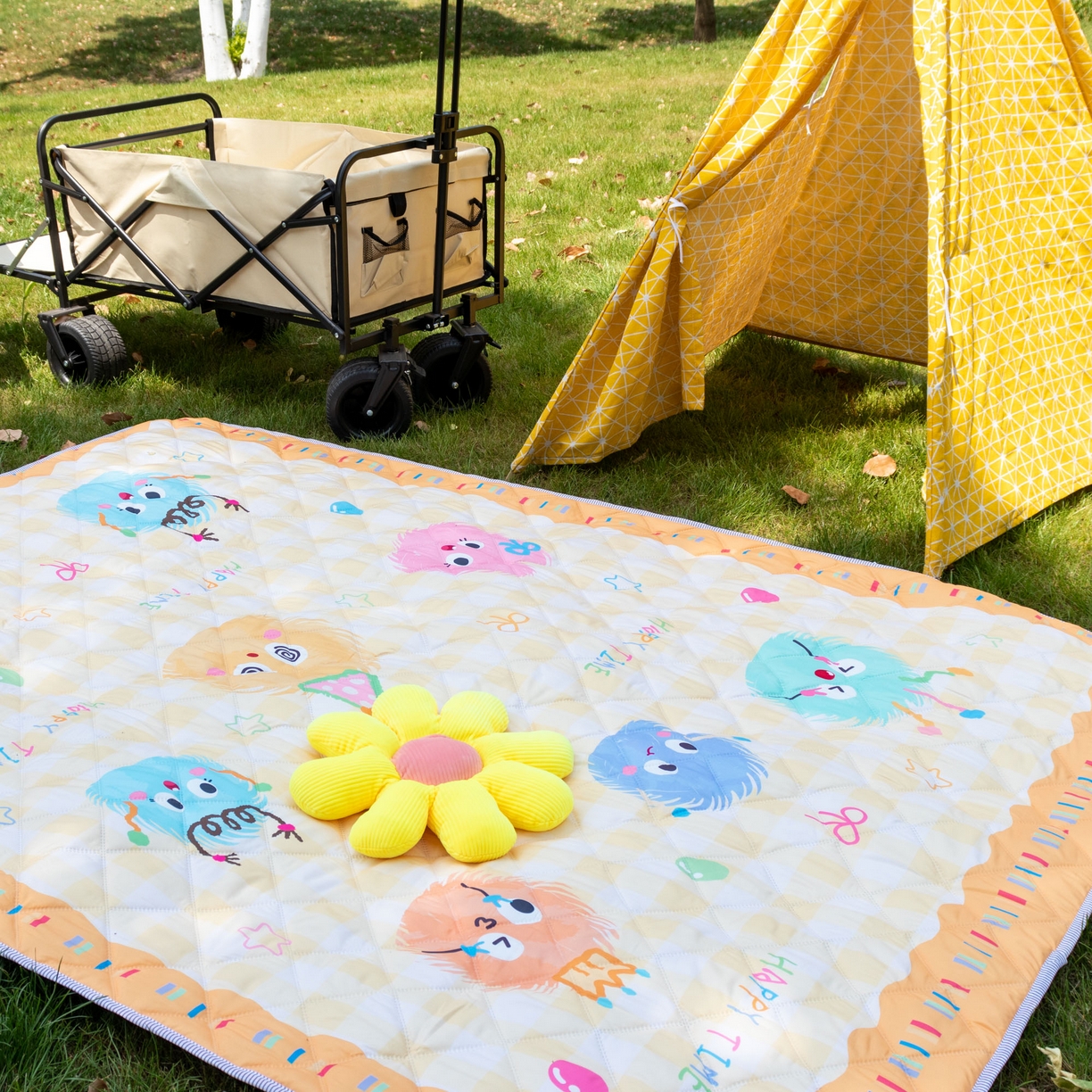 91家纺网 家纺一手货源 找家纺 欣宜家纺 2025新款铝底防水野餐垫防潮宝宝地垫爬爬垫露营垫帐篷垫 格子毛球