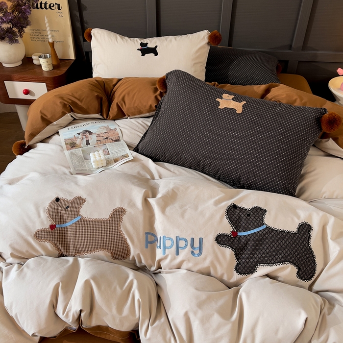 91家纺网 家纺一手货源 找家纺 （总）炫拼家纺 2026新款卡通毛巾绣A类全棉40支水洗棉贴布绣平绣纯棉四件套-毛球系列（专票6-7%）