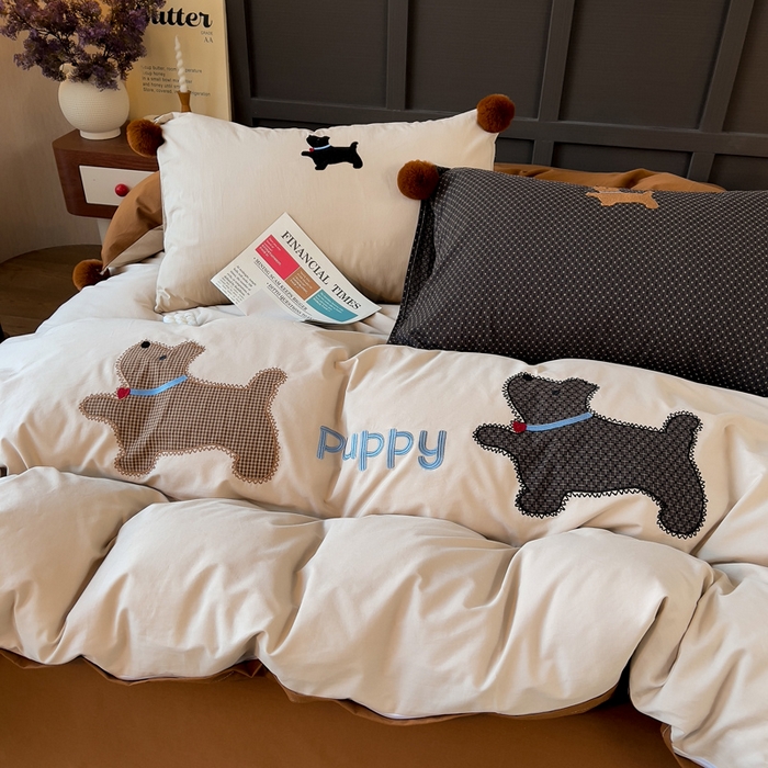 91家纺网 家纺一手货源 找家纺 （总）炫拼家纺 2026新款卡通毛巾绣A类全棉40支水洗棉贴布绣平绣纯棉四件套-毛球系列（专票6-7%）