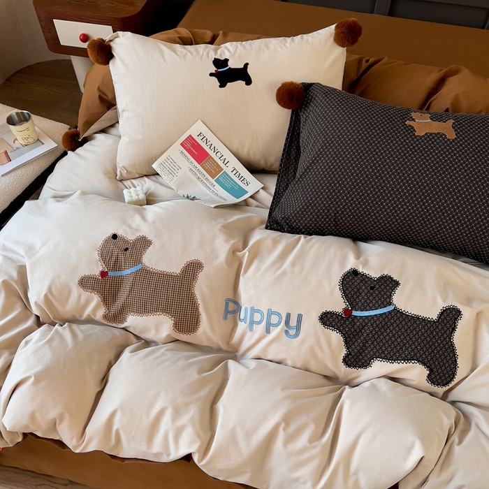 91家纺网 家纺一手货源 找家纺 （总）炫拼家纺 2026新款卡通毛巾绣A类全棉40支水洗棉贴布绣平绣纯棉四件套-毛球系列（专票6-7%）