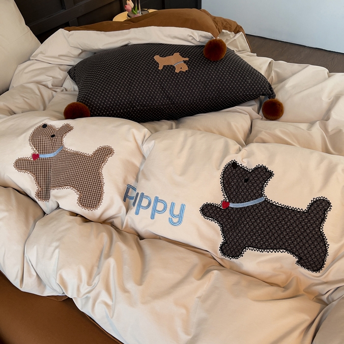 91家纺网 家纺一手货源 找家纺 （总）炫拼家纺 2026新款卡通毛巾绣A类全棉40支水洗棉贴布绣平绣纯棉四件套-毛球系列（专票6-7%）