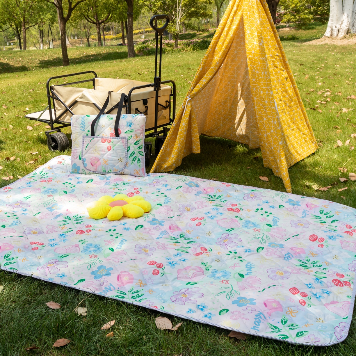 欣宜家纺 2025新款铝底防水野餐垫防潮宝宝地垫爬爬垫露营垫帐篷垫 花漫天