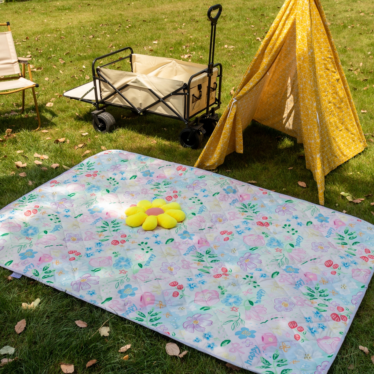 91家纺网 家纺一手货源 找家纺 欣宜家纺 2025新款铝底防水野餐垫防潮宝宝地垫爬爬垫露营垫帐篷垫 花漫天