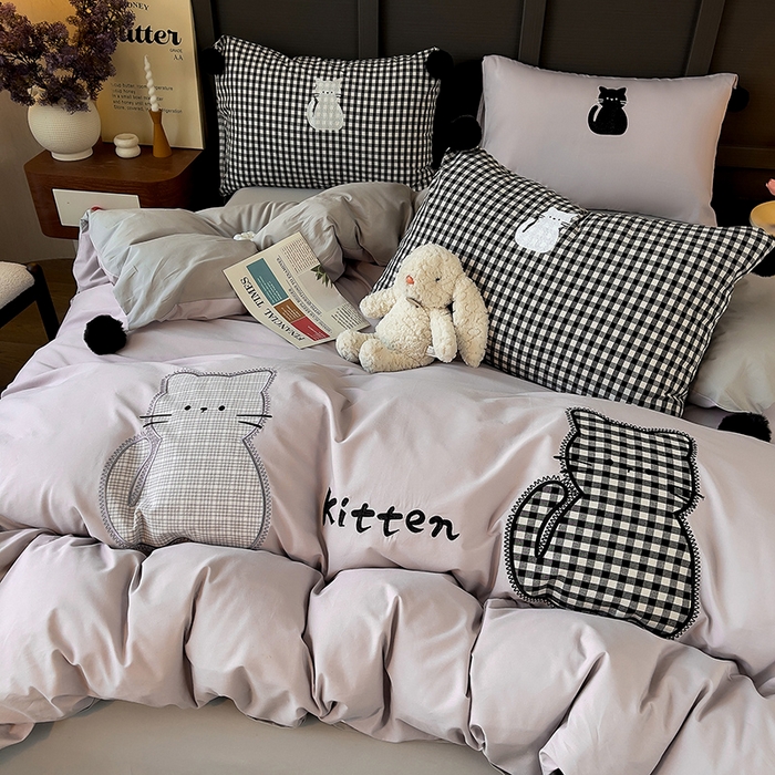 91家纺网 家纺一手货源 找家纺 （总）炫拼家纺 2026新款卡通毛巾绣A类全棉40支水洗棉贴布绣平绣纯棉四件套-毛球系列（专票6-7%）