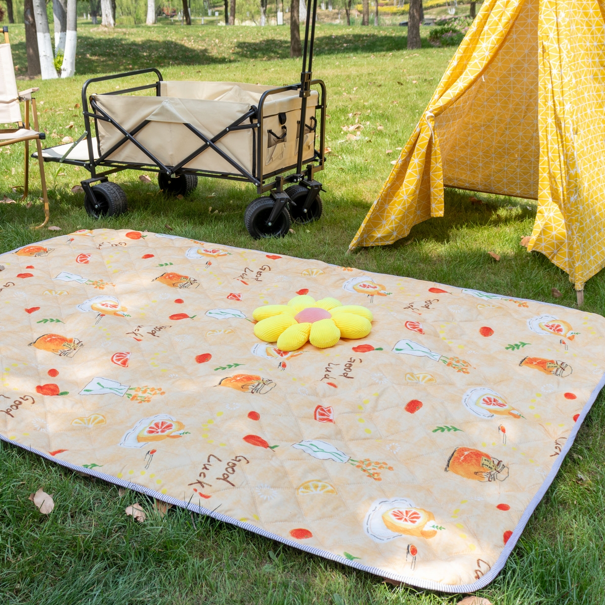 欣宜家纺 2025新款铝底防水野餐垫防潮宝宝地垫爬爬垫露营垫帐篷垫 橘子酱