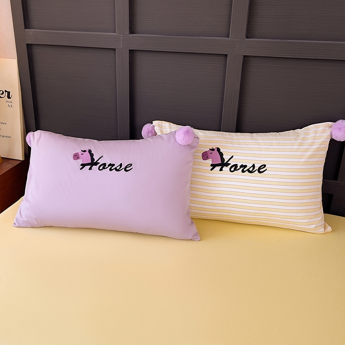 91家纺网 家纺一手货源 找家纺 炫拼家纺 2026新款卡通毛巾绣A类全棉40支水洗棉贴布绣平绣纯棉四件套-毛球系列 毛球-快乐小马