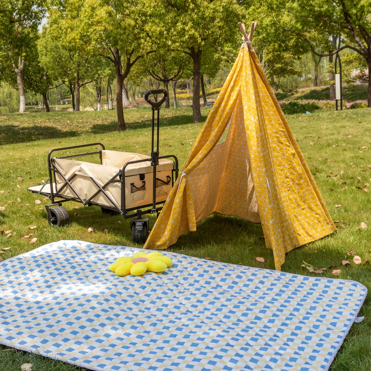 91家纺网 家纺一手货源 找家纺 欣宜家纺 2025新款铝底防水野餐垫防潮宝宝地垫爬爬垫露营垫帐篷垫 蓝格子