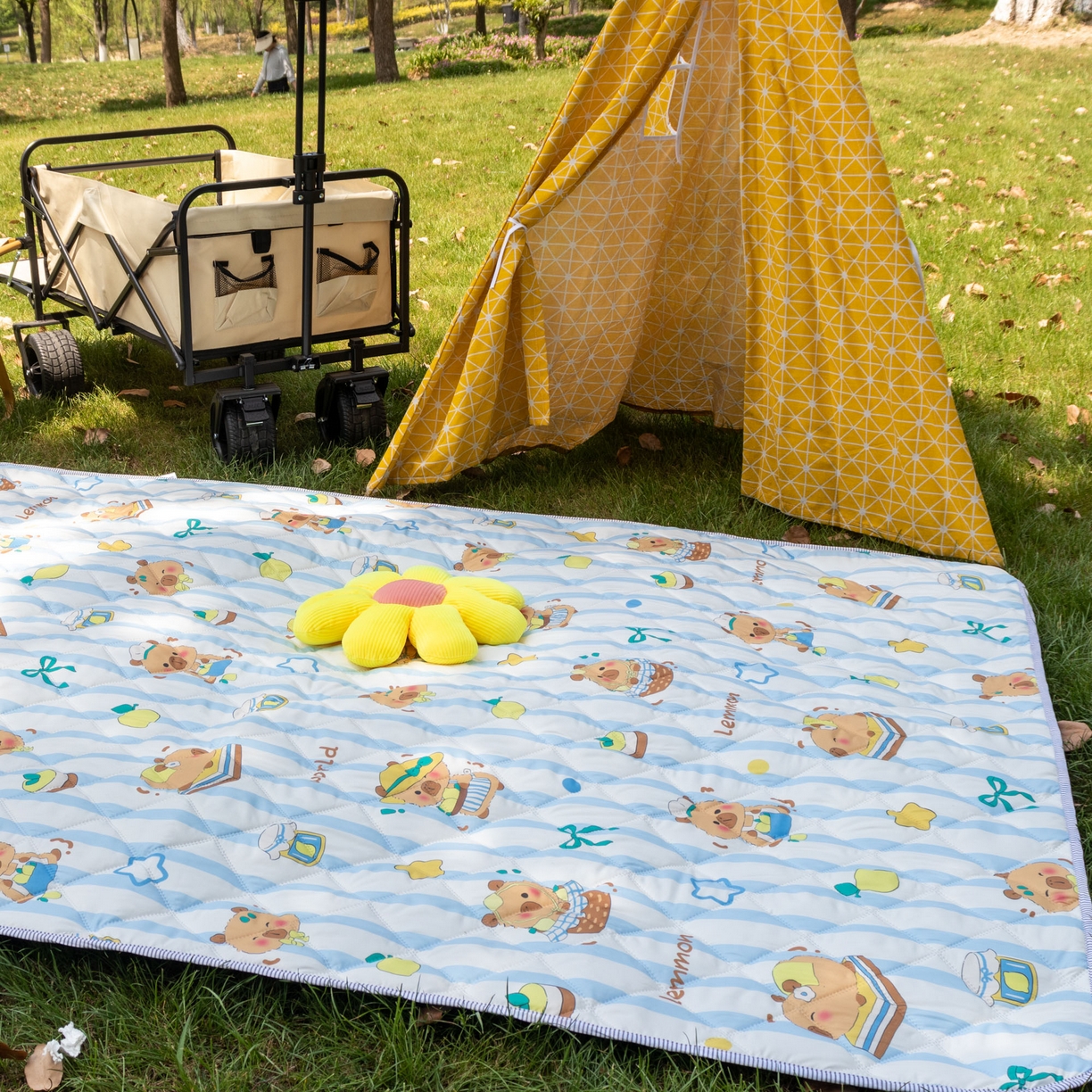 欣宜家纺 2025新款铝底防水野餐垫防潮宝宝地垫爬爬垫露营垫帐篷垫 蓝条卡皮