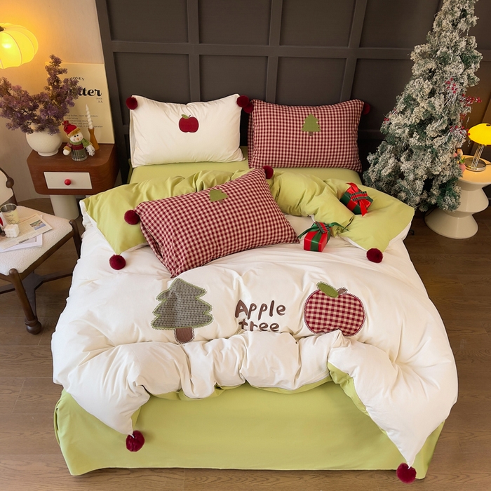 91家纺网 家纺一手货源 找家纺 炫拼家纺 2026新款卡通毛巾绣A类全棉40支水洗棉贴布绣平绣纯棉四件套-毛球系列 毛球-平安喜乐