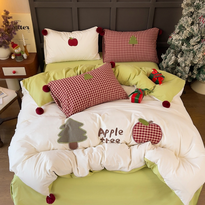 91家纺网 家纺一手货源 找家纺 炫拼家纺 2026新款卡通毛巾绣A类全棉40支水洗棉贴布绣平绣纯棉四件套-毛球系列 毛球-平安喜乐