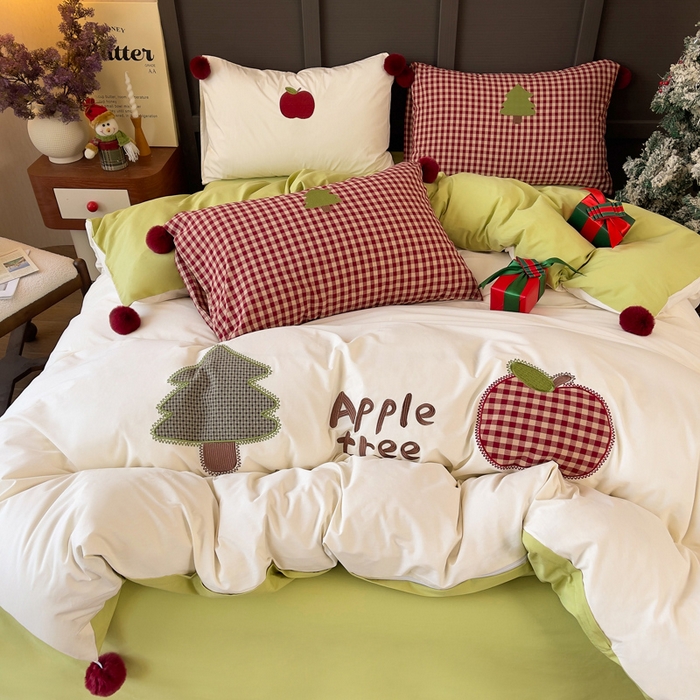 91家纺网 家纺一手货源 找家纺 炫拼家纺 2026新款卡通毛巾绣A类全棉40支水洗棉贴布绣平绣纯棉四件套-毛球系列 毛球-平安喜乐