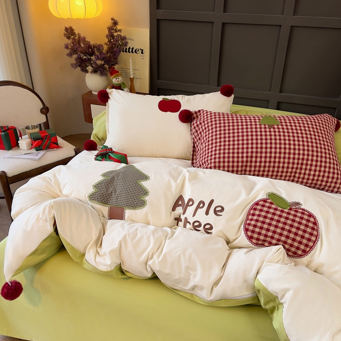 91家纺网 家纺一手货源 找家纺 炫拼家纺 2026新款卡通毛巾绣A类全棉40支水洗棉贴布绣平绣纯棉四件套-毛球系列 毛球-平安喜乐