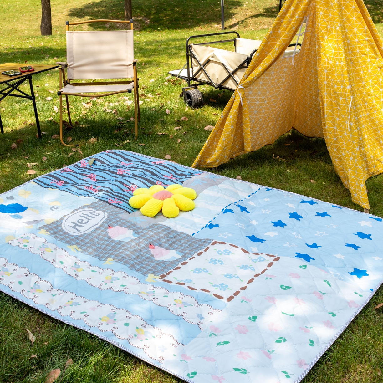 欣宜家纺 2025新款铝底防水野餐垫防潮宝宝地垫爬爬垫露营垫帐篷垫 悠闲假日