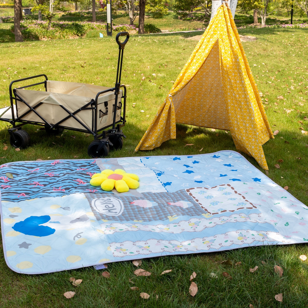 91家纺网 家纺一手货源 找家纺 欣宜家纺 2025新款铝底防水野餐垫防潮宝宝地垫爬爬垫露营垫帐篷垫 悠闲假日