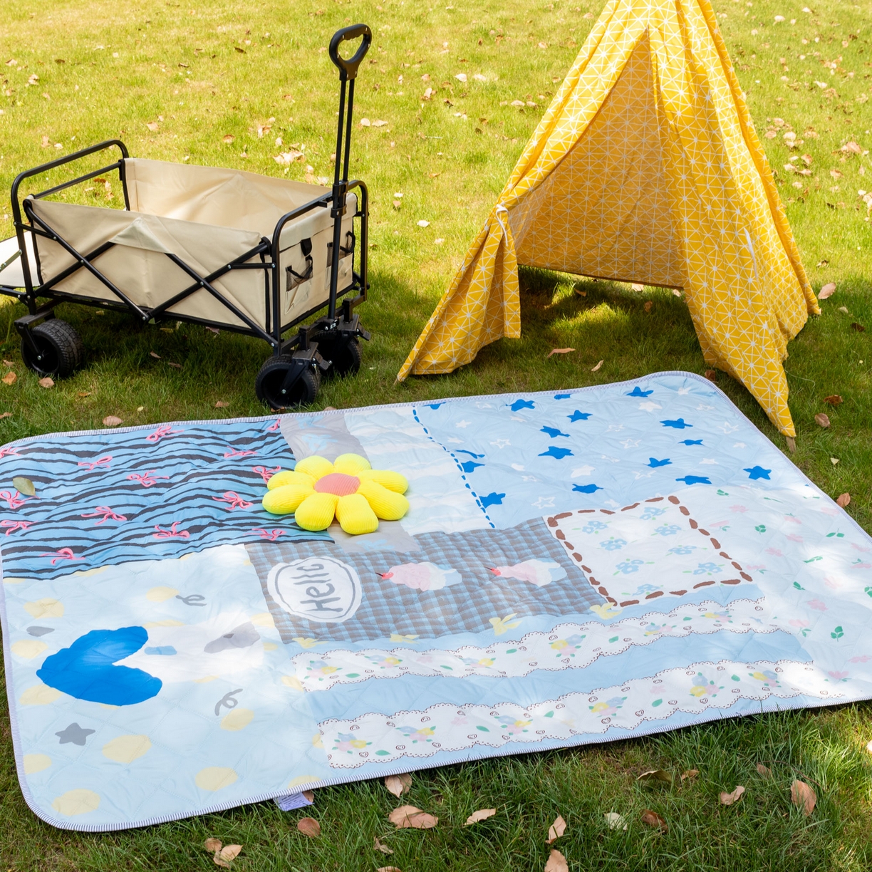 91家纺网 家纺一手货源 找家纺 欣宜家纺 2025新款铝底防水野餐垫防潮宝宝地垫爬爬垫露营垫帐篷垫 悠闲假日