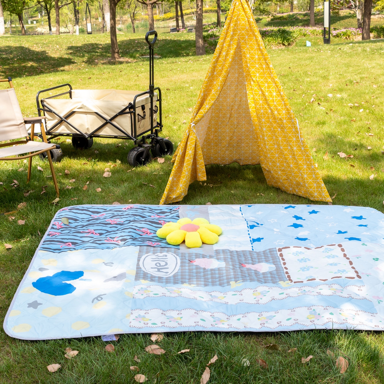 91家纺网 家纺一手货源 找家纺 欣宜家纺 2025新款铝底防水野餐垫防潮宝宝地垫爬爬垫露营垫帐篷垫 悠闲假日