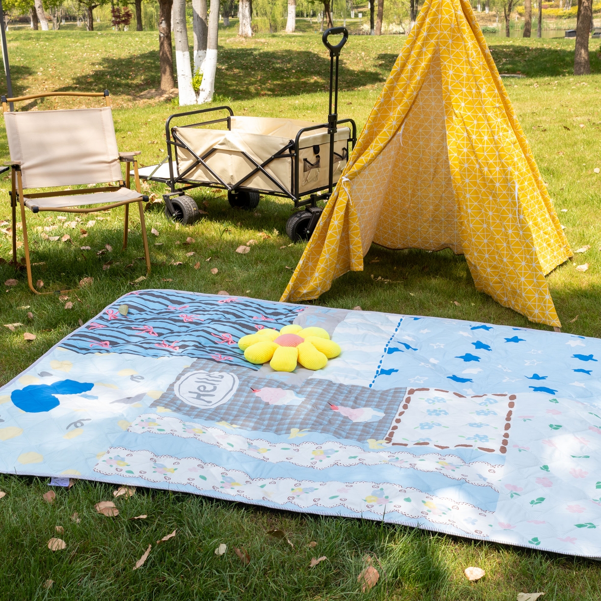 91家纺网 家纺一手货源 找家纺 欣宜家纺 2025新款铝底防水野餐垫防潮宝宝地垫爬爬垫露营垫帐篷垫 悠闲假日