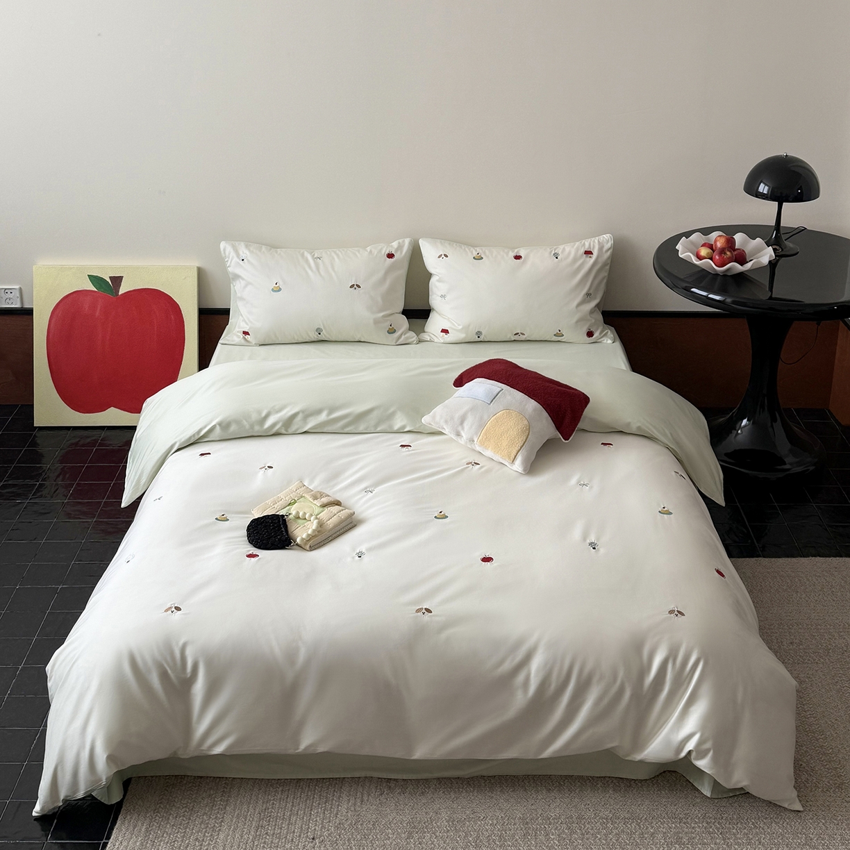 91家纺网 家纺一手货源 找家纺 鹿班家居 2026春季新品100S长绒棉精密刺绣系列四件套-彩虹绘梦（标准会员-20元) 彩虹绘梦-草绿