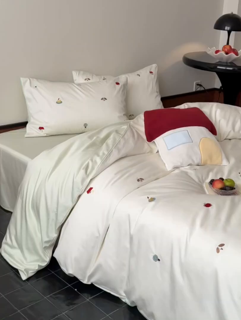 91家纺网 家纺一手货源 找家纺 鹿班家居 2026春季新品100S长绒棉精密刺绣系列四件套-彩虹绘梦（标准会员-20元) 彩虹绘梦-草绿