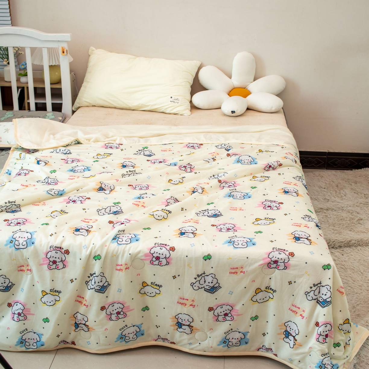 91家纺网 家纺一手货源 找家纺 欣宜家纺 2025新款母婴级卡通冰淇淋夏被夏凉空调冰丝薄款被芯可机洗凉感丝冰皮被子 被子被芯 乖乖狗