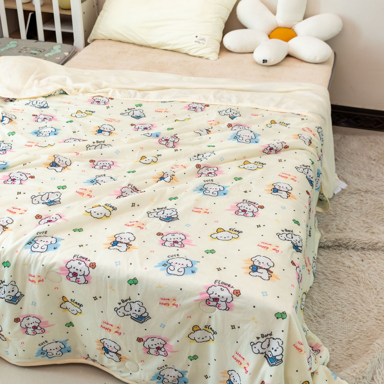 91家纺网 家纺一手货源 找家纺 欣宜家纺 2025新款母婴级卡通冰淇淋夏被夏凉空调冰丝薄款被芯可机洗凉感丝冰皮被子 被子被芯 乖乖狗